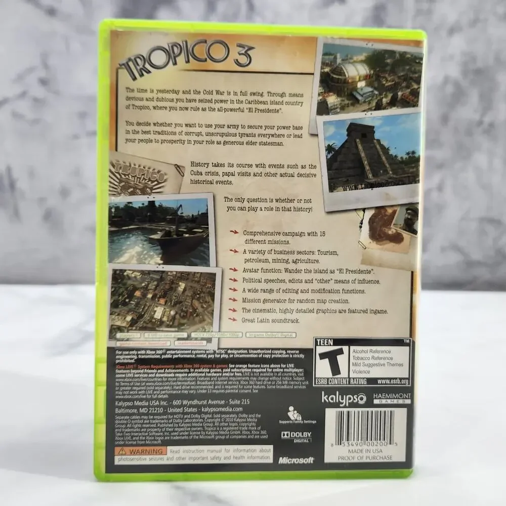 XBox 360 Live Tropico 3 rated Teen Manual included Microsoft video Games 2010